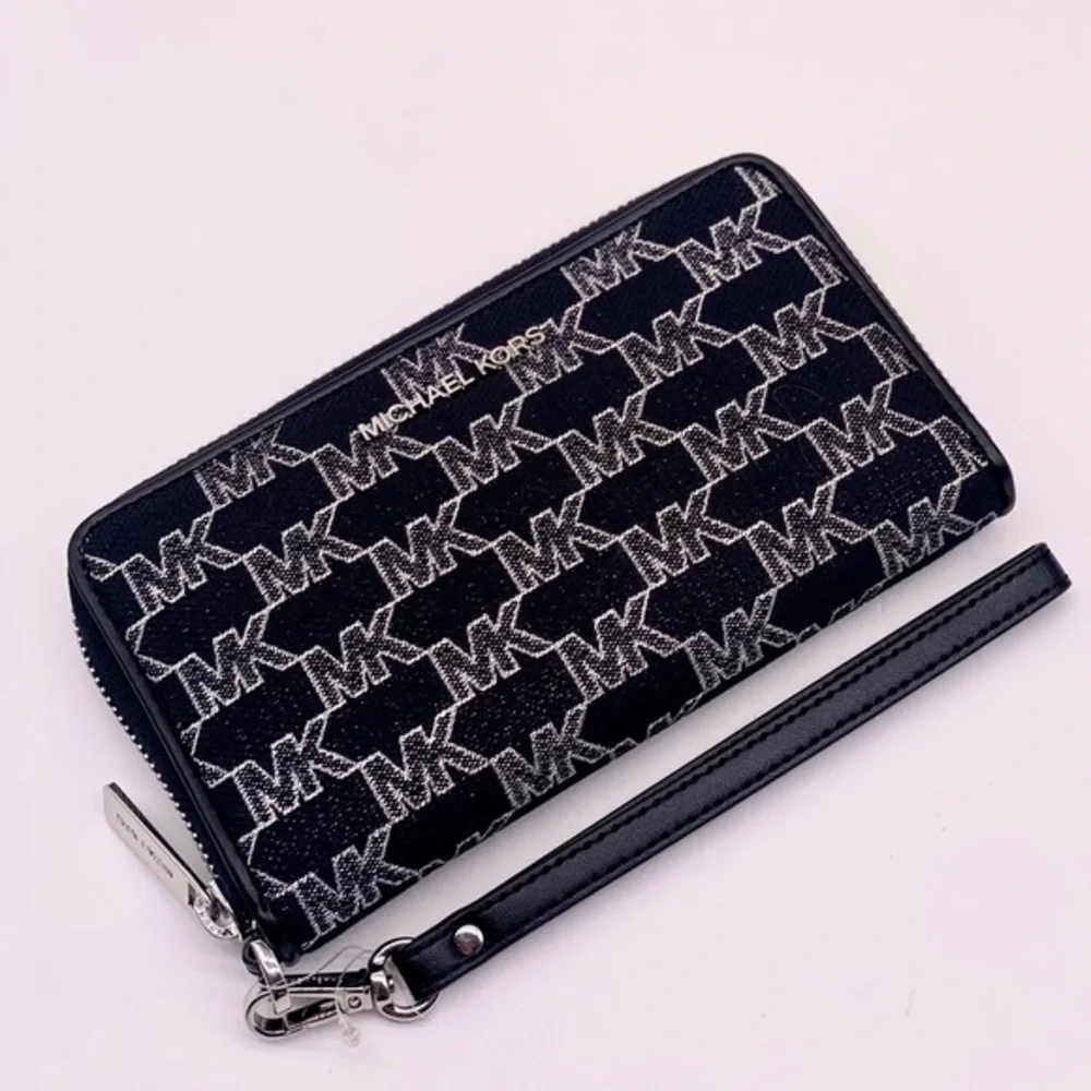 Michael Kors Jet Set Travel Wallet Phone Case Wristlet Glimmer MK Print